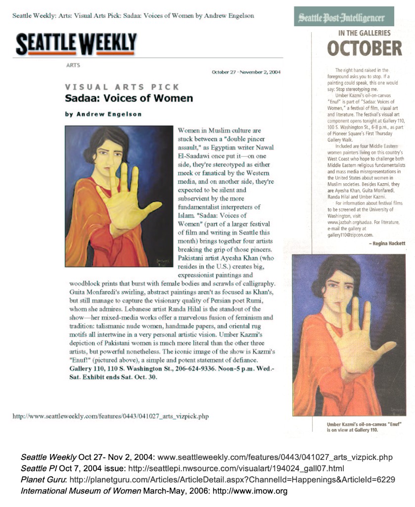 Seattle Weekly Visual Arts Pick: Sadaa: Voices of Women, October 27, 2004