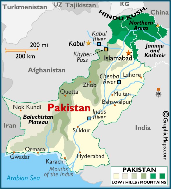 Topographical map of Pakistan